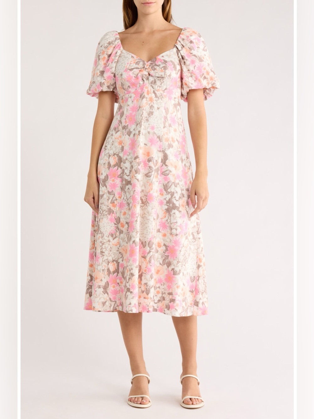✨ Avec Les Filles Linen Blend Romantic Whimsy Twist Bodice Midi Dress Size 8